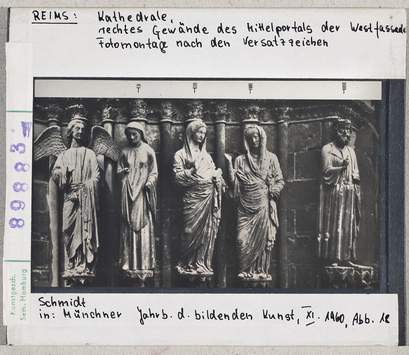 Vorschaubild Reims: Kathedrale, mittleres Westportal, rechtes Gewände (Fotomontage nach den Versatzzeichen) 